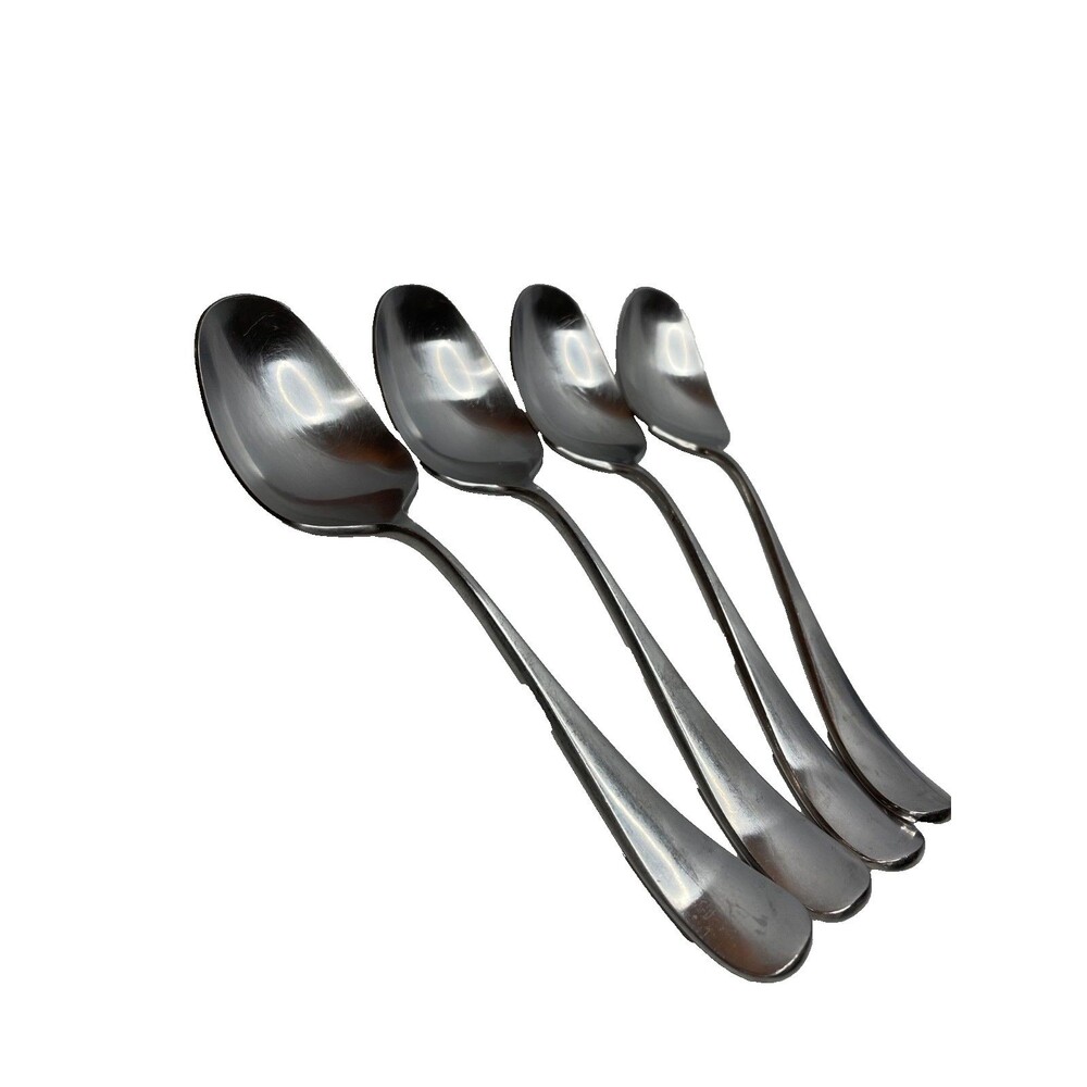 4 Yamazaki Andersen Hafnia Soup Spoons Satin Stainless Flatware JAPAN 7 1/8"